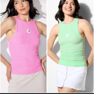 Wild Fable Women's High Neck Tank Top Mint Green & Pink Sleeveless Ribbed Tops